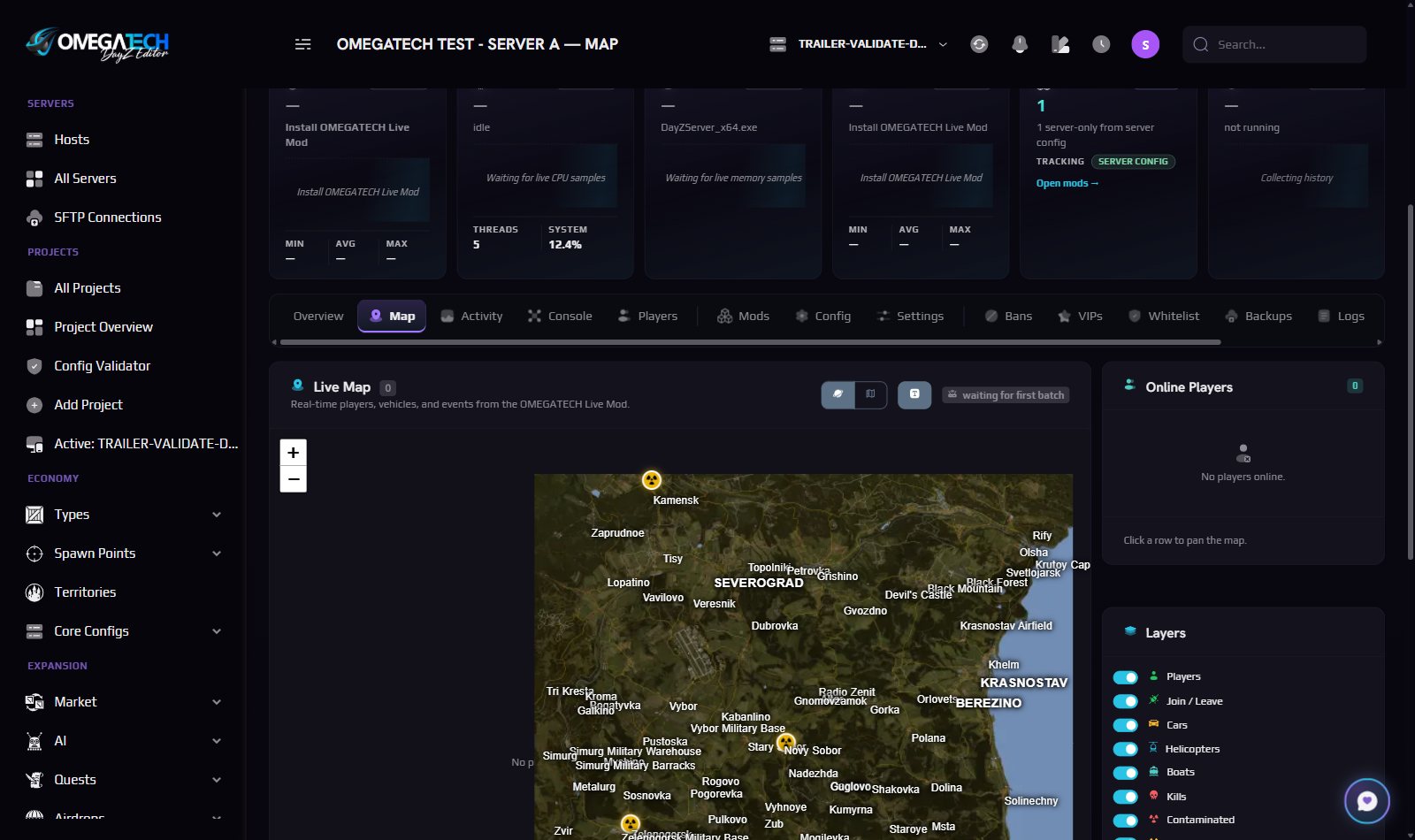 OMEGATECH DayZ Editor live map with satellite view and player layers